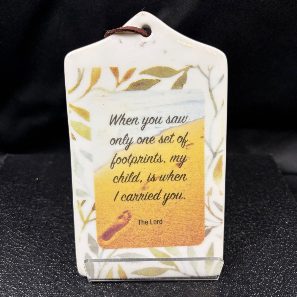 Footprints in the Sand Ceramic Wall Plaque Inspirational Religious Beach Decor